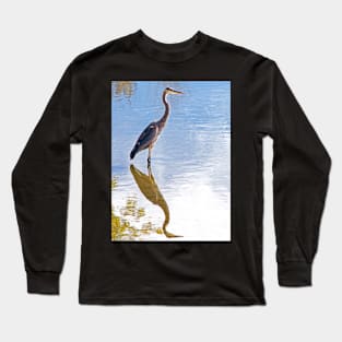 Great Blue Heron Standing in Still Water Long Sleeve T-Shirt